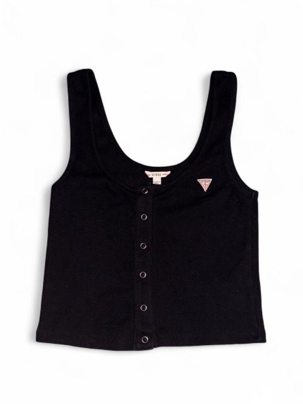 GUESS Black Ribbed Snap-Front Crop Tank